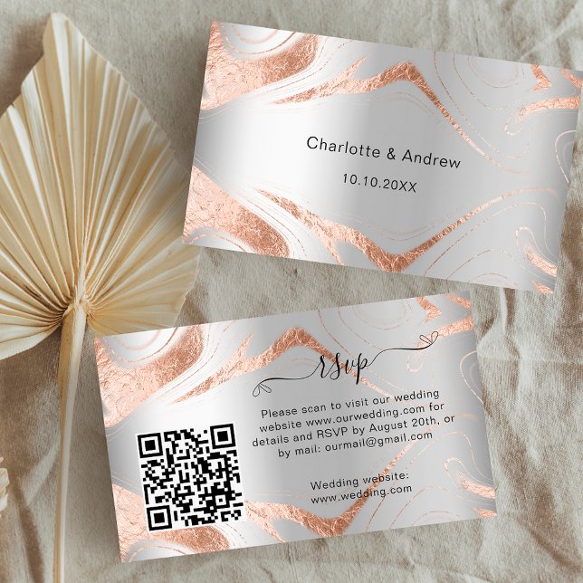 Carte D'accompagnement Site de réponse mariage rose Silver Code QR RSVP (Créateur téléchargé)
