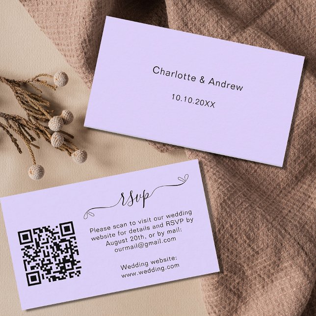 Carte D'accompagnement Site de réponse mariage violet code QR RSVP (Créateur téléchargé)