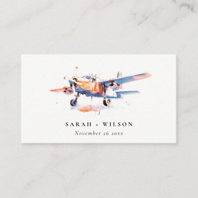 Carte D'accompagnement Site du Mariage d'avion Blue Orange Blush (Devant)