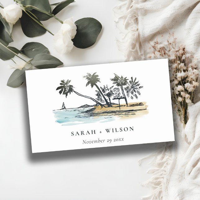 Carte D'accompagnement Site du Mariage de croquis Tropical Beach Palm Tre (Créateur téléchargé)