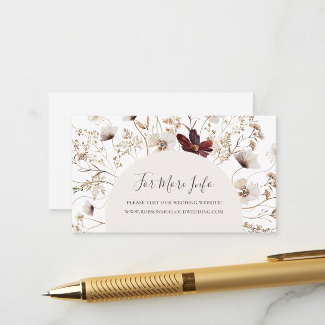 Carte D'accompagnement Site du Mariage Fleur sauvage Cuivre Bourgogne (Devant/Arrière en situation)