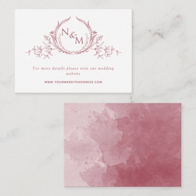 Carte D'accompagnement Site du Mariage Monogramme d'aquarelle de Bourgogn (Devant / Derrière)