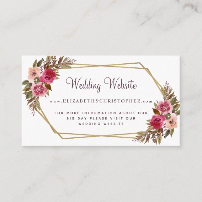 Carte D'accompagnement Site Floral Mariage Cassis Botanical Gold Frame (Devant)