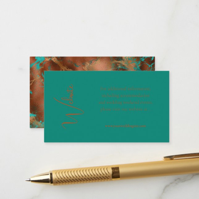 Carte D'accompagnement Site Internet du Mariage Turquoise de cuivre à la  (Devant/Arrière en situation)