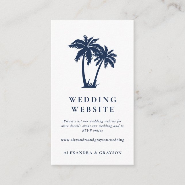 Carte D'accompagnement Site Mariage bleu de la marine tropicale Palm Tree (Devant)