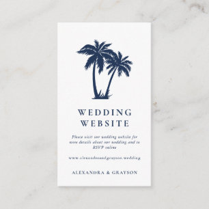 Carte D'accompagnement Site Mariage bleu de la marine tropicale Palm Tree