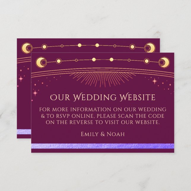 Carte D'accompagnement Site Mariage Celestial Fuchsia RSVP QR Code (Devant / Derrière)