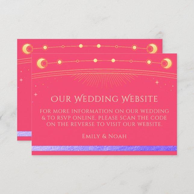 Carte D'accompagnement Site Mariage Celestial Fuchsia RSVP QR Code (Devant / Derrière)