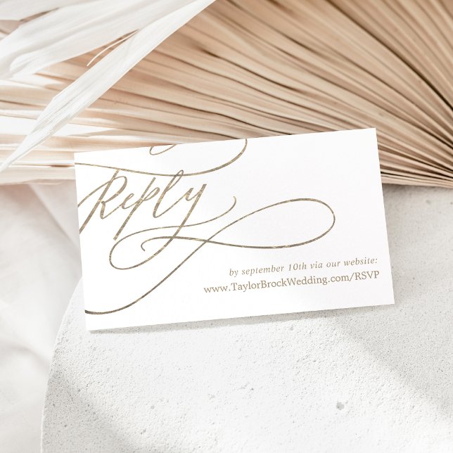 Carte D'accompagnement Site Mariage de calligraphie d'or romantique RSVP (Créateur téléchargé)