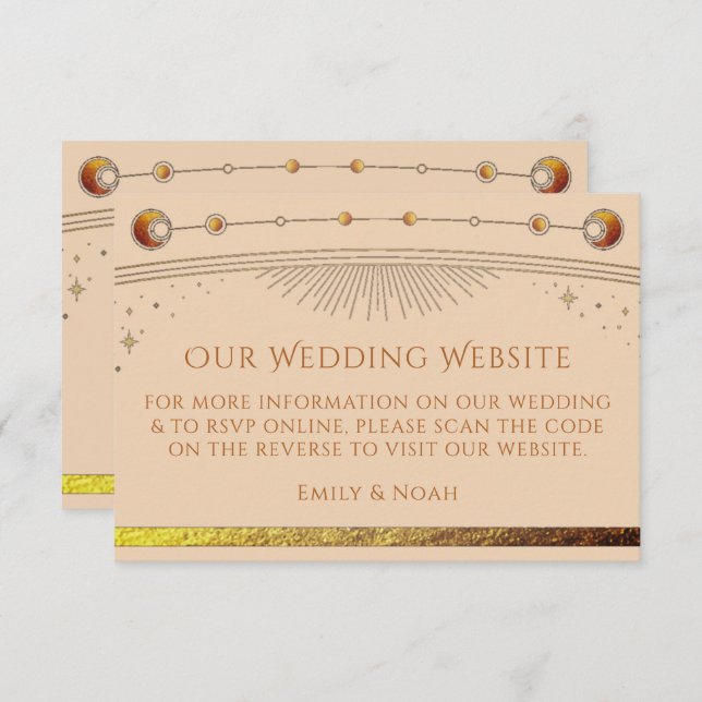 Carte D'accompagnement Site Mariage de Champagne céleste RSVP QR Code (Devant / Derrière)