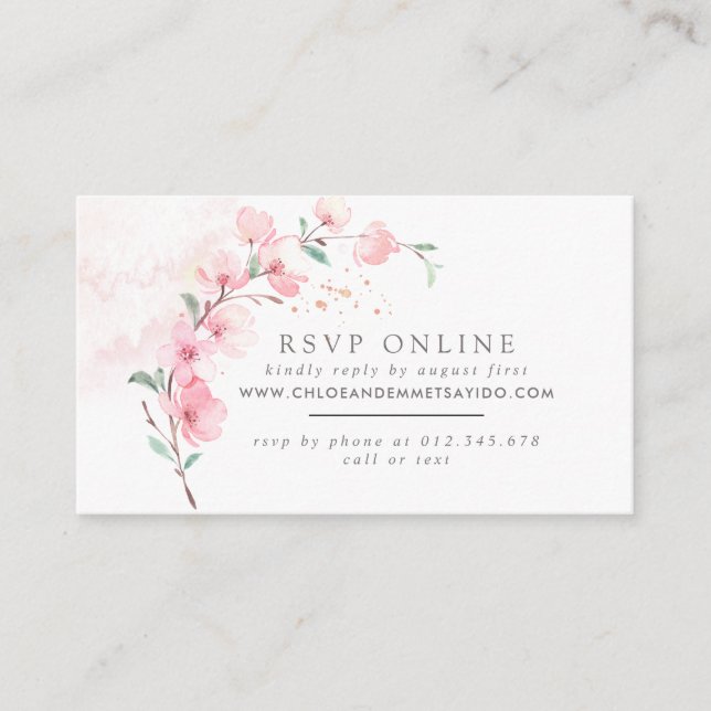 Carte D'accompagnement Site Mariage de fleurs de cerisier rose RSVP (Devant)