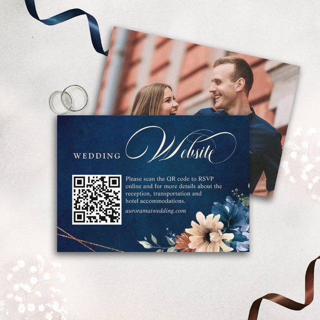 Carte D'accompagnement Site Mariage de la Marine de Terracotta Blue Green (terracotta navy blue wedding website details enclosure card )
