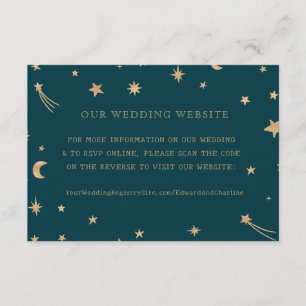 Carte D'accompagnement Site Mariage de Navy Moon Gold Stars Cod QR RSVP