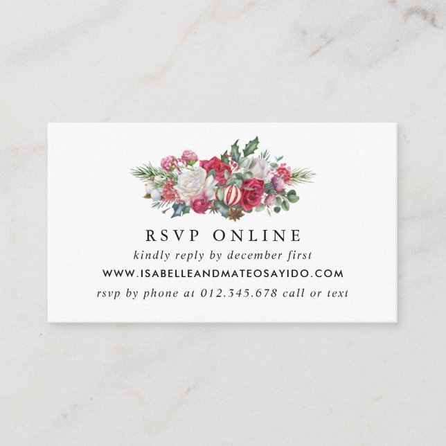 Carte D'accompagnement Site Mariage de Noël Floral RSVP (Devant)