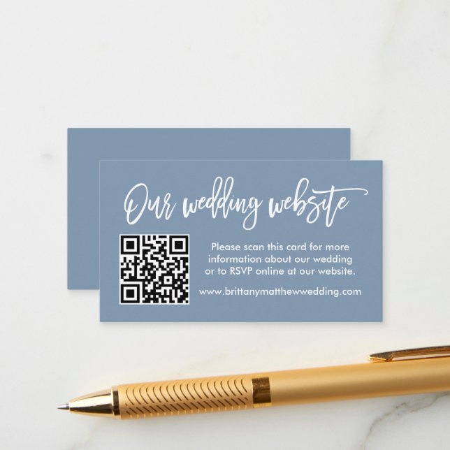 Carte D'accompagnement Site Mariage de scripts de brosse moderne QR Dusty (Devant/Arrière en situation)