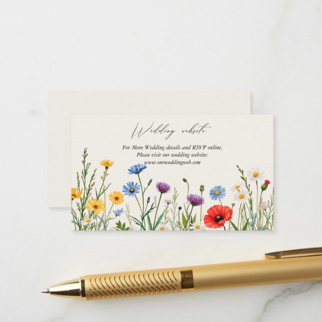 Carte D'accompagnement Site Mariage de Spring Wild Flower Meadow (Devant/Arrière en situation)