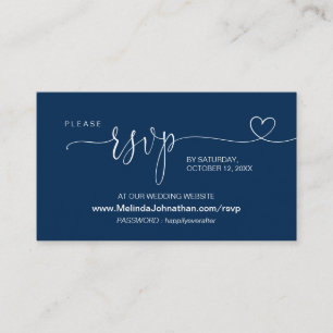 Carte D'accompagnement Site Mariage en ligne RSVP, Modern Navy Blue Encl