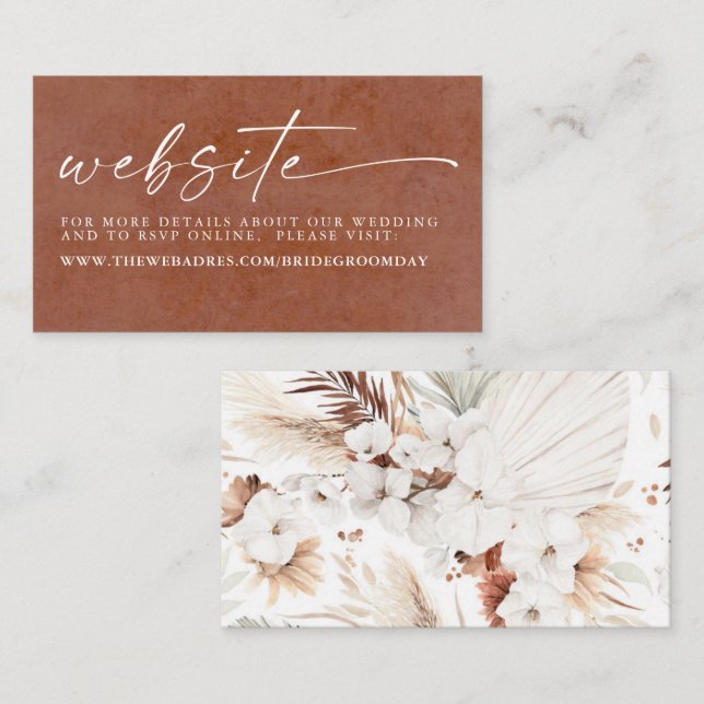 Carte D'accompagnement Site Mariage en terre cuite et fleurs blanches (Devant / Derrière)