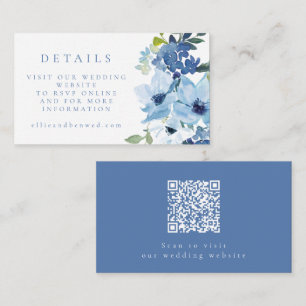 Carte D'accompagnement Site Mariage Floral Bleu clair RSVP QR Code