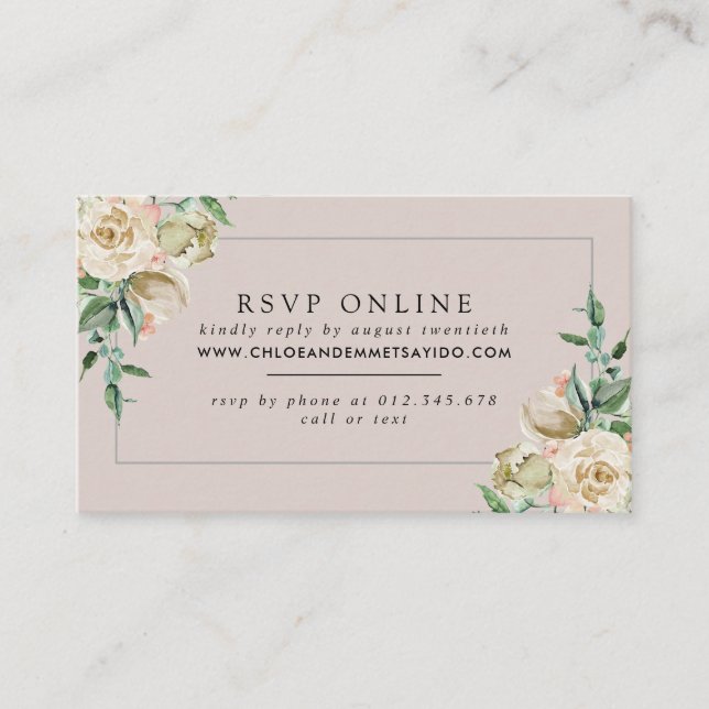 Carte D'accompagnement Site Mariage Floral Rose blanche RSVP (Devant)