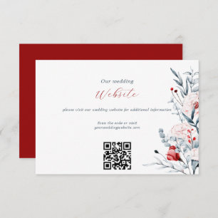 Carte D'accompagnement Site Mariage Floral Rouge et Bleu Code QR