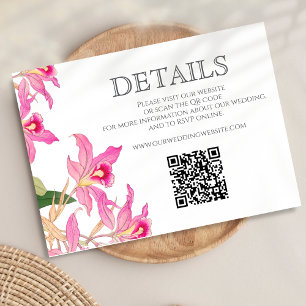 Carte D'accompagnement Site Mariage floral tropical de l'orchidée rose QR