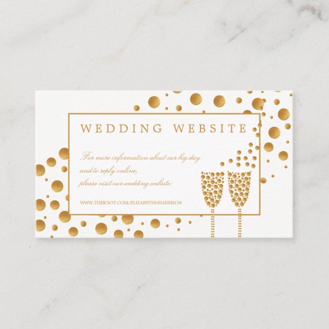 Carte D'accompagnement Site Mariage Gold Champagne Bubbles (Devant)