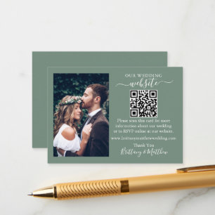 Carte D'accompagnement Site mariage Minimaliste QR Photo Sage Vert