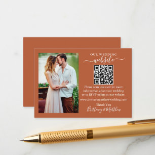 Carte D'accompagnement Site mariage Minimaliste QR Photo Terracotta