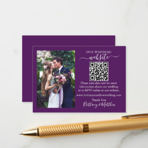 Carte D'accompagnement Site mariage Minimaliste QR Photo violet