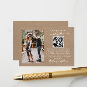 Carte D'accompagnement Site mariage Minimaliste simple QR Photo Kraft