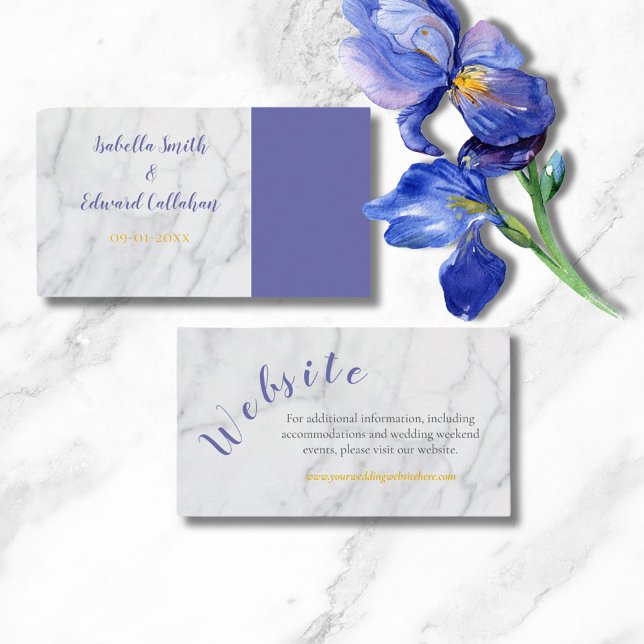 Carte D'accompagnement Site Mariage moderne Blue Irises Floral Bouquet (Créateur téléchargé)