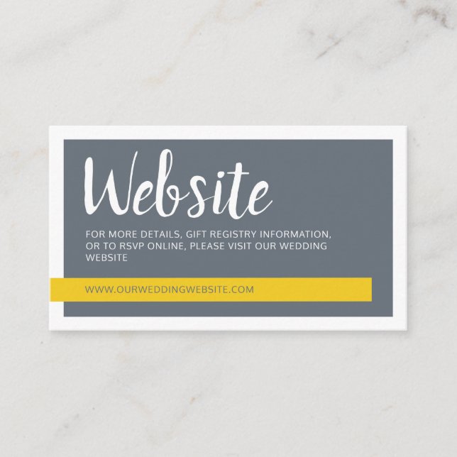 Carte D'accompagnement Site mariage moderne contemporain gris & jaune (Devant)