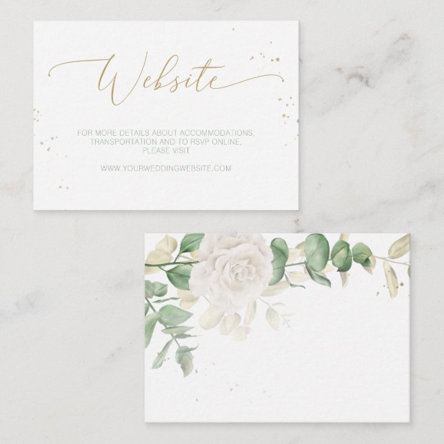 Carte D'accompagnement Site Mariage moderne Elegant Floral Greenery (Devant / Derrière)
