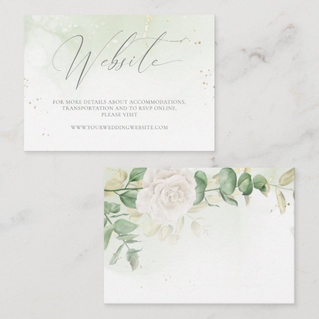 Carte D'accompagnement Site Mariage moderne Elegant Floral Greenery (Devant / Derrière)