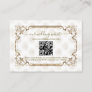 Carte D'accompagnement Site Mariage moderne QR Gold White Art Deco