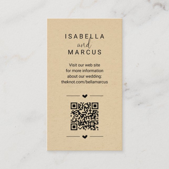 Carte D'accompagnement Site mariage QR Code - Détails du registre RSVP (Devant)