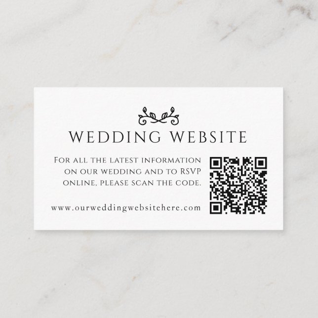 Carte D'accompagnement Site mariage QR code feuille coeur monogramme mono (Dos)