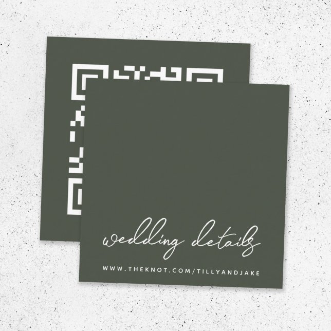 Carte D'accompagnement Site mariage | QR Code minimal Olive Green RSVP (Direct guests seamlessly to your wedding website using this smart minimal enclosure card)