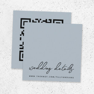 Carte D'accompagnement Site mariage QR Code Minimaliste Blue Grey RSVP