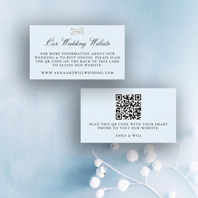 Carte D'accompagnement Site mariage QR Code Winter Ice Blue Mariage (our wedding website winter enclosure card qr code ice blue elegant modern classic botanical simple)