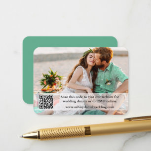 Carte D'accompagnement Site mariage QR Overlay Photo Neo Mint Green