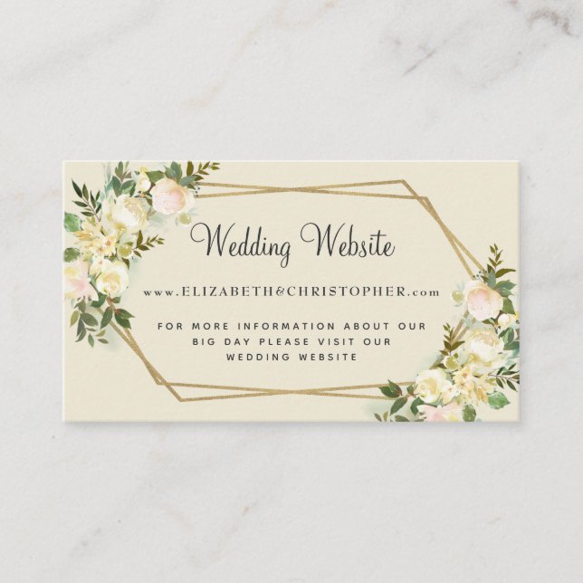 Carte D'accompagnement Site mariage Rose Floral Gold Frame géométrique (Devant)
