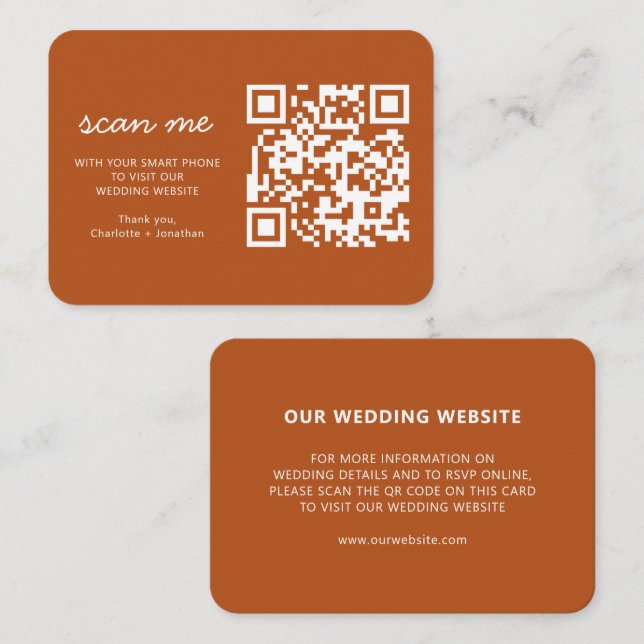 Carte D'accompagnement Site mariage RSVP Online QR Code Terracotta (Devant / Derrière)