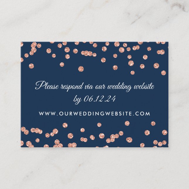 Carte D'accompagnement Site mariage RSVP Rose Gold Confetti Marine (Devant)