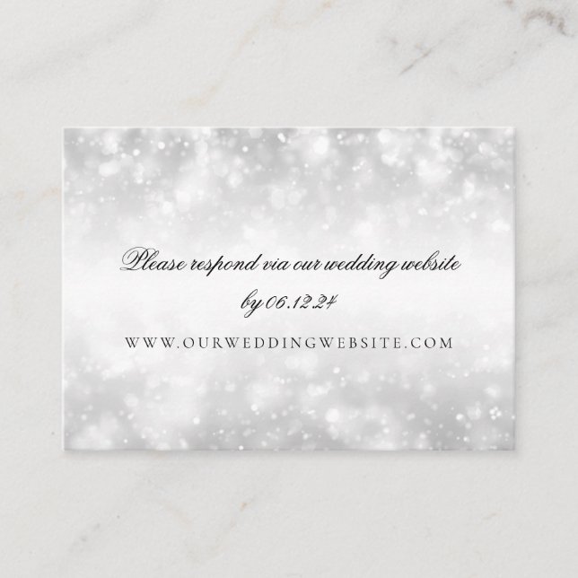 Carte D'accompagnement Site mariage RSVP Silver Shimmer Lumières (Devant)
