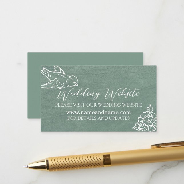 Carte D'accompagnement Site Mariage Sage Green White Bird Floral Leaf (Devant/Arrière en situation)