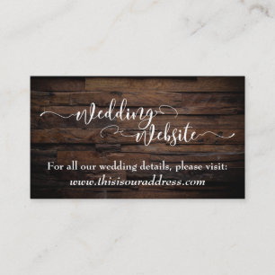 Carte D'accompagnement Site mariage   Script blanc et bois Brown rustique