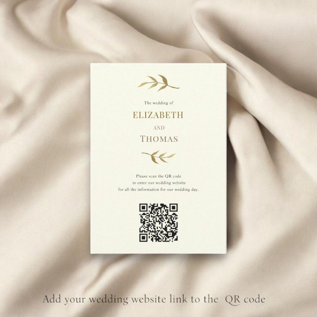 Carte D'accompagnement Site mariage traditionnel moderne code qr (wedding website qr code template , easy to customize , luxury ivory and gold wedding)