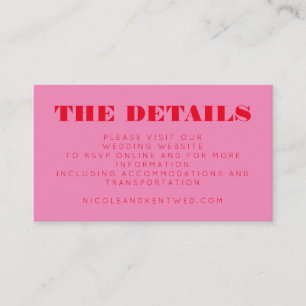 Carte D'accompagnement Site minimaliste moderne rose rouge chic Mariage